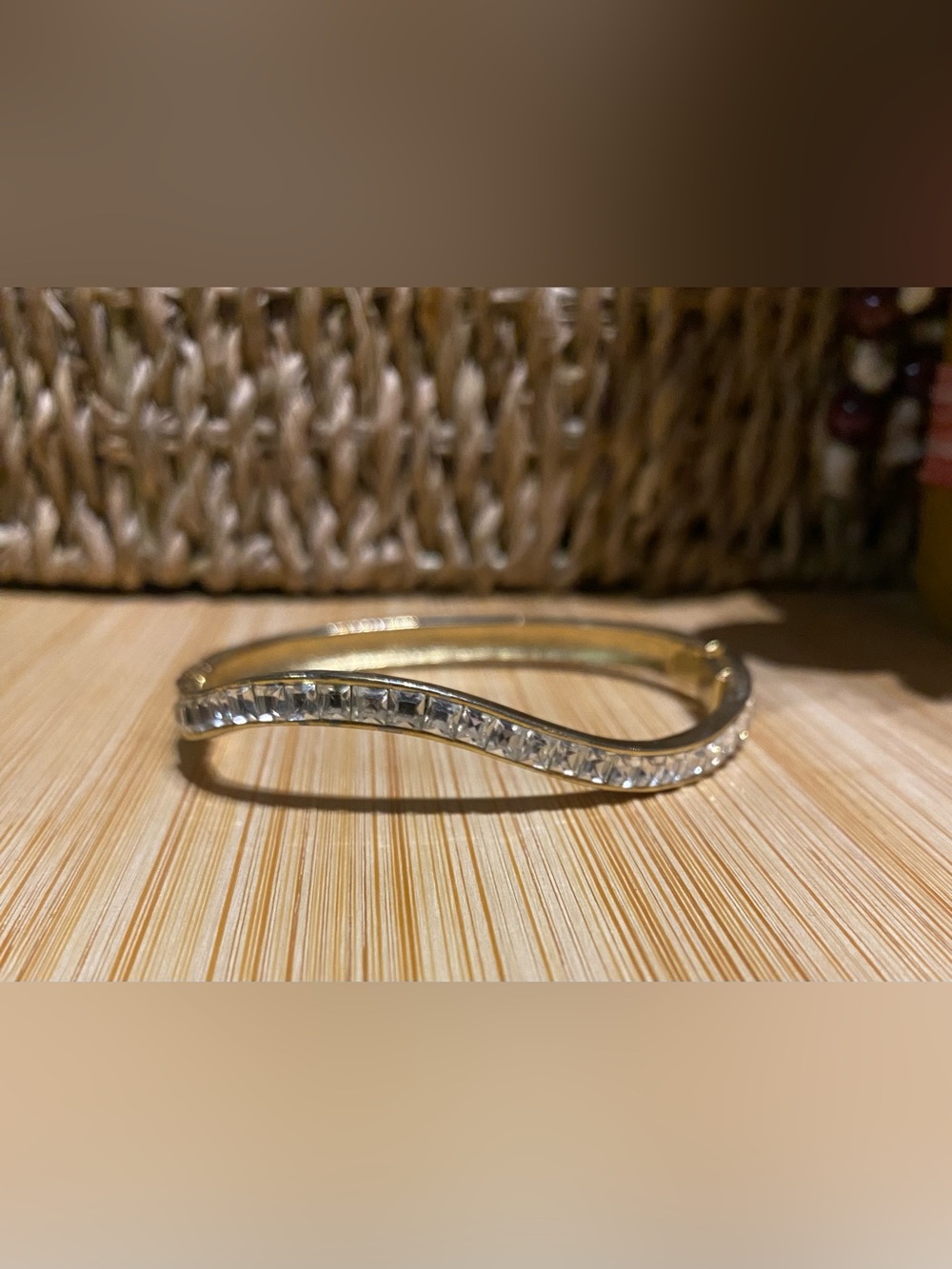 Vintage Gold-Tone Crystal Wavy Channel Set Bangle Bracelet